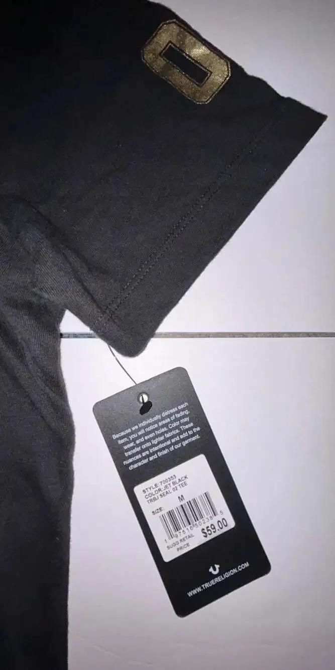Size Medium True Religion TRBJ Seal 02 Graphic Crew Neck T-Shirt in Jet Black